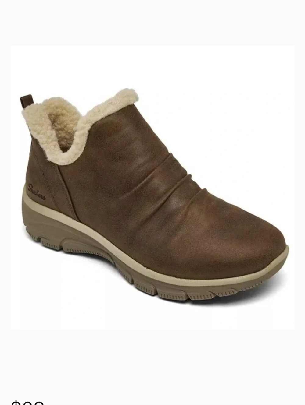 Skechers Brown Slip-On Sherpa-Lined Ankle Bootie